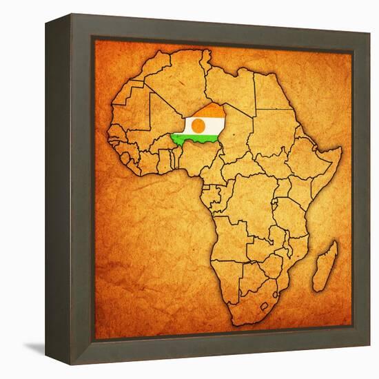 Niger on Actual Map of Africa-michal812-Framed Stretched Canvas