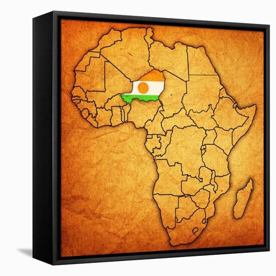 Niger on Actual Map of Africa-michal812-Framed Stretched Canvas