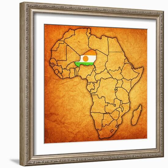 Niger on Actual Map of Africa-michal812-Framed Art Print