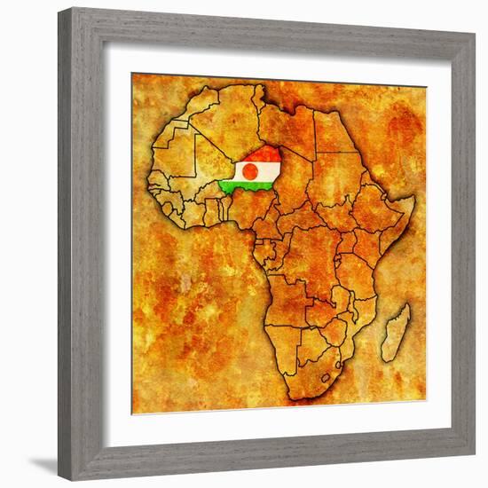 Niger on Actual Map of Africa-michal812-Framed Art Print