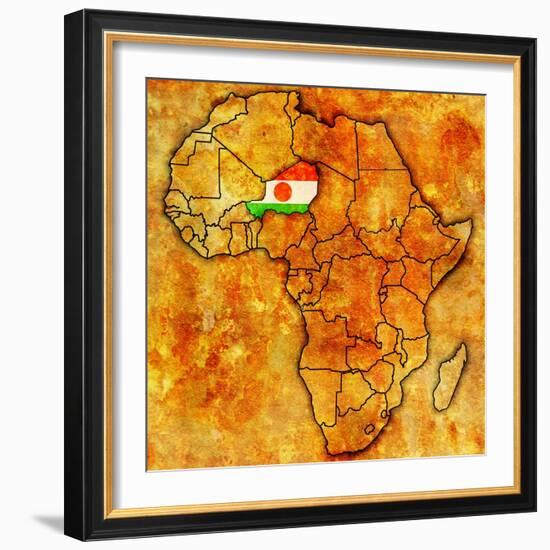 Niger on Actual Map of Africa-michal812-Framed Art Print