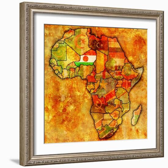 Niger on Actual Map of Africa-michal812-Framed Art Print