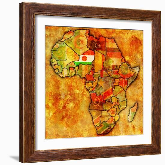 Niger on Actual Map of Africa-michal812-Framed Art Print