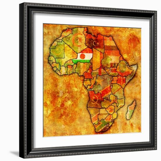 Niger on Actual Map of Africa-michal812-Framed Art Print