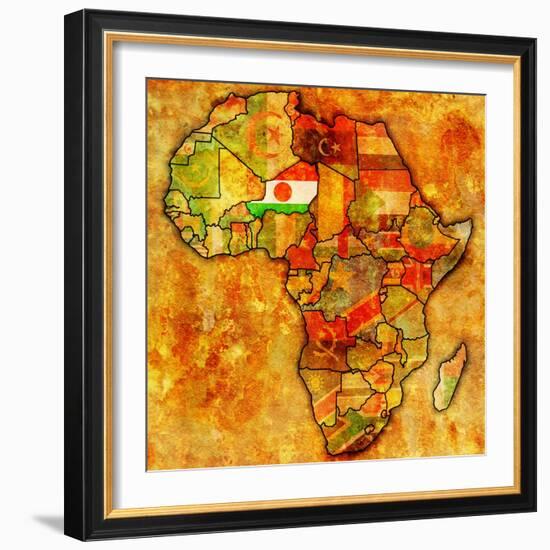 Niger on Actual Map of Africa-michal812-Framed Art Print