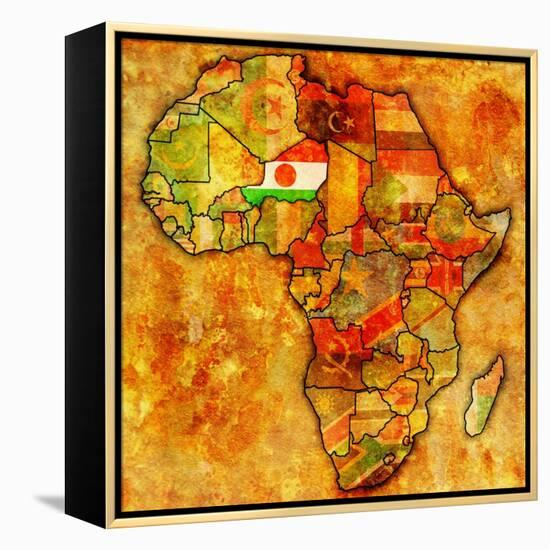 Niger on Actual Map of Africa-michal812-Framed Stretched Canvas