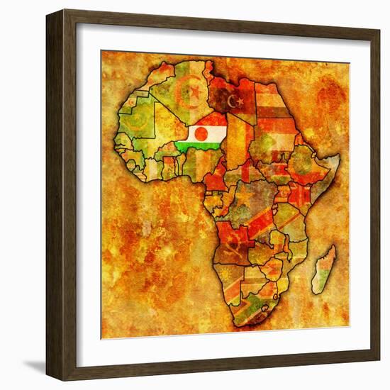 Niger on Actual Map of Africa-michal812-Framed Premium Giclee Print