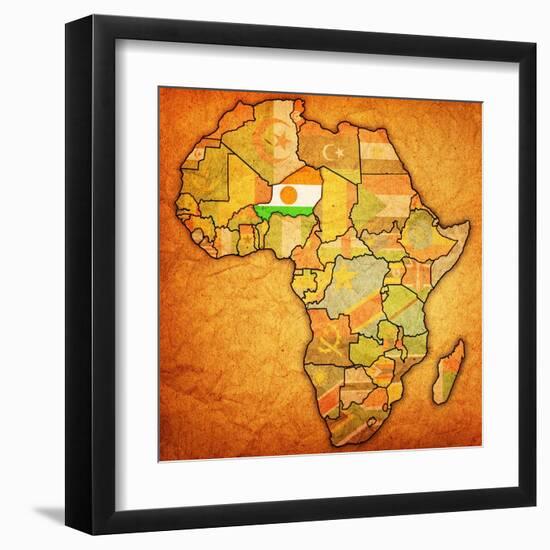 Niger on Actual Map of Africa-michal812-Framed Art Print