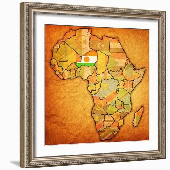 Niger on Actual Map of Africa-michal812-Framed Art Print