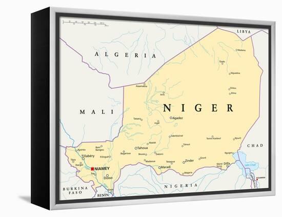 Niger Political Map-Peter Hermes Furian-Framed Stretched Canvas