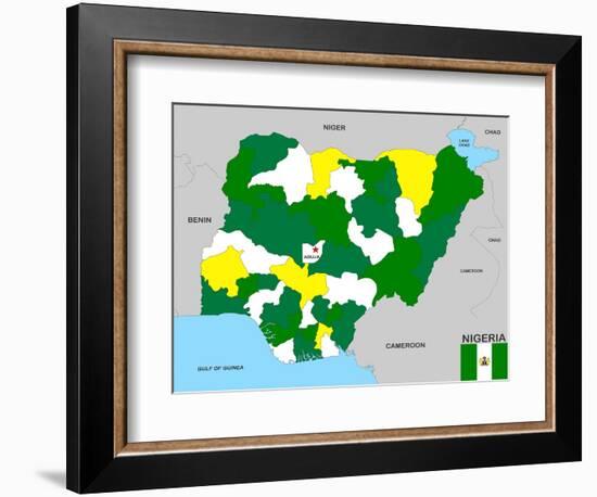 Nigeria Map-tony4urban-Framed Premium Giclee Print