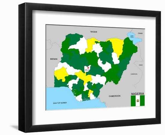 Nigeria Map-tony4urban-Framed Premium Giclee Print