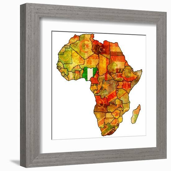 Nigeria on Actual Map of Africa-michal812-Framed Art Print