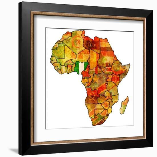 Nigeria on Actual Map of Africa-michal812-Framed Art Print