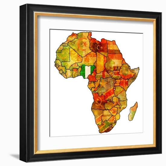 Nigeria on Actual Map of Africa-michal812-Framed Art Print