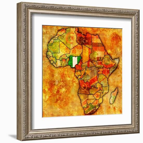 Nigeria on Actual Map of Africa-michal812-Framed Art Print