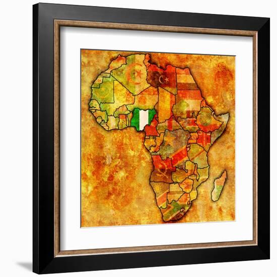 Nigeria on Actual Map of Africa-michal812-Framed Art Print