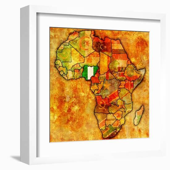 Nigeria on Actual Map of Africa-michal812-Framed Art Print