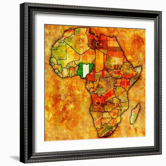 Nigeria on Actual Map of Africa-michal812-Framed Art Print