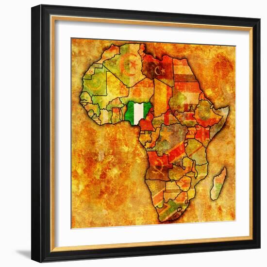 Nigeria on Actual Map of Africa-michal812-Framed Art Print