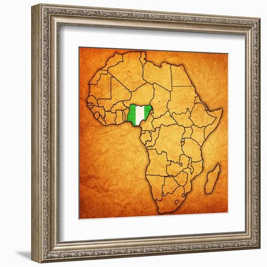 Nigeria on Actual Map of Africa-michal812-Framed Art Print