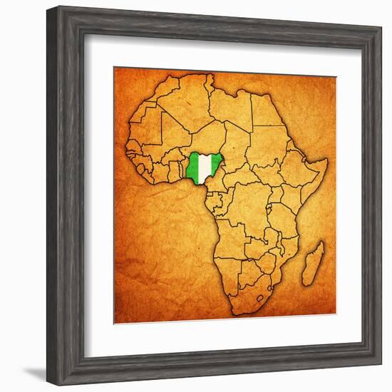 Nigeria on Actual Map of Africa-michal812-Framed Art Print