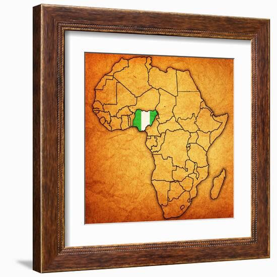 Nigeria on Actual Map of Africa-michal812-Framed Art Print