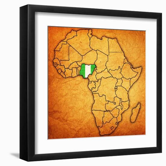 Nigeria on Actual Map of Africa-michal812-Framed Art Print