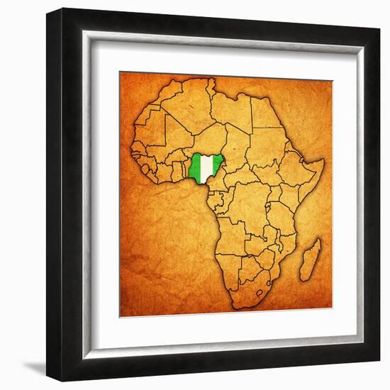 Nigeria on Actual Map of Africa-michal812-Framed Art Print