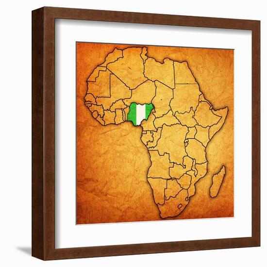 Nigeria on Actual Map of Africa-michal812-Framed Art Print