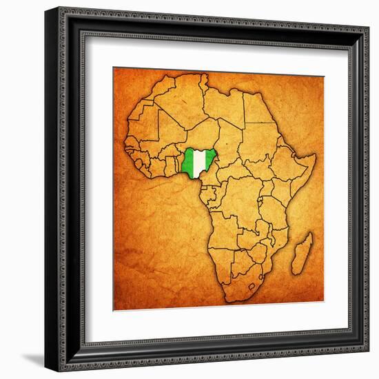 Nigeria on Actual Map of Africa-michal812-Framed Art Print