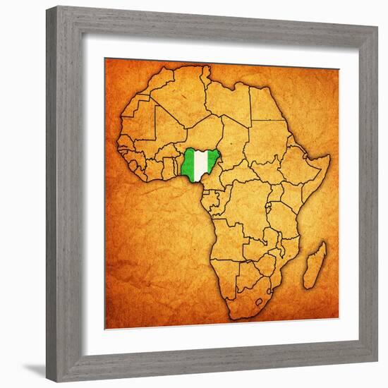 Nigeria on Actual Map of Africa-michal812-Framed Art Print