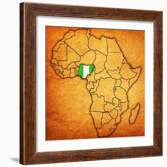 Nigeria on Actual Map of Africa-michal812-Framed Art Print