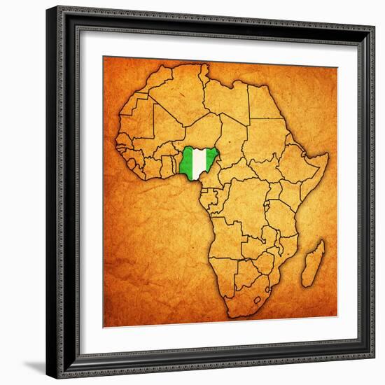 Nigeria on Actual Map of Africa-michal812-Framed Art Print