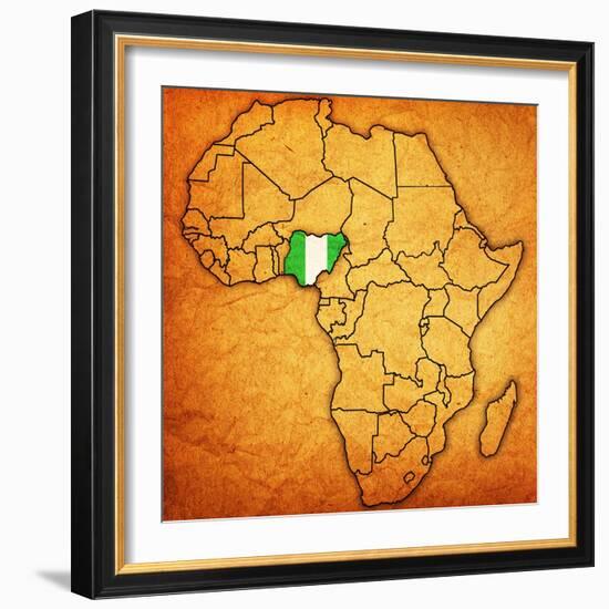 Nigeria on Actual Map of Africa-michal812-Framed Art Print