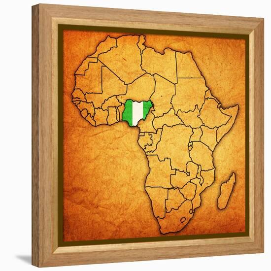 Nigeria on Actual Map of Africa-michal812-Framed Stretched Canvas