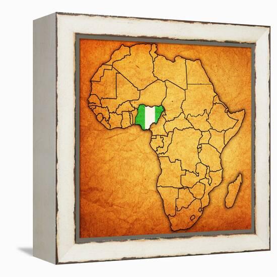 Nigeria on Actual Map of Africa-michal812-Framed Stretched Canvas