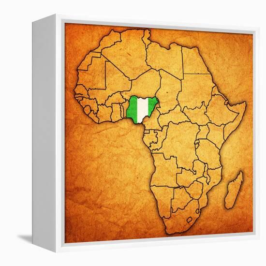 Nigeria on Actual Map of Africa-michal812-Framed Stretched Canvas