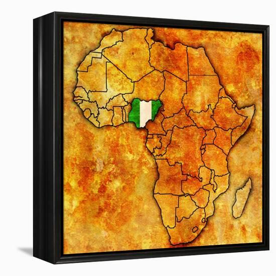 Nigeria on Actual Map of Africa-michal812-Framed Stretched Canvas