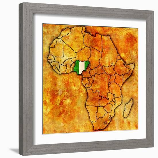 Nigeria on Actual Map of Africa-michal812-Framed Art Print