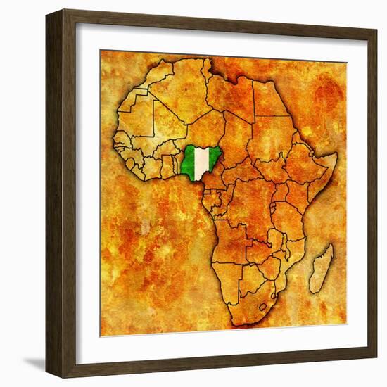 Nigeria on Actual Map of Africa-michal812-Framed Art Print