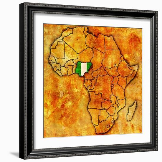 Nigeria on Actual Map of Africa-michal812-Framed Art Print