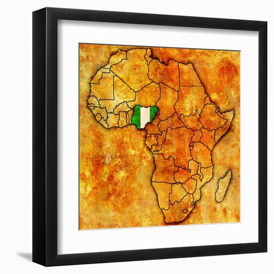 Nigeria on Actual Map of Africa-michal812-Framed Art Print