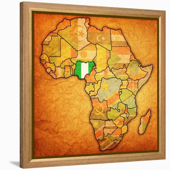 Nigeria on Actual Map of Africa-michal812-Framed Stretched Canvas