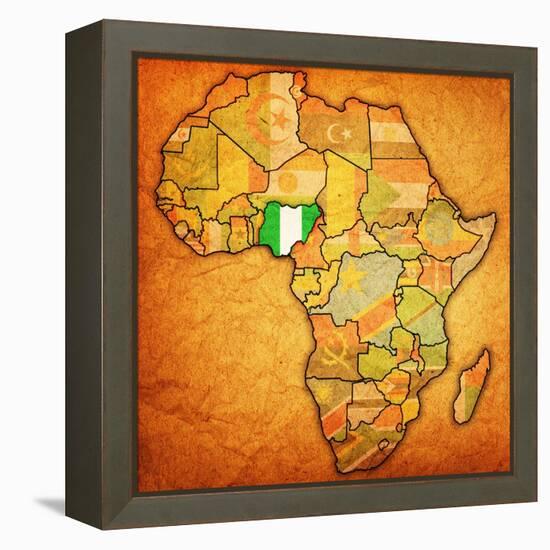 Nigeria on Actual Map of Africa-michal812-Framed Stretched Canvas