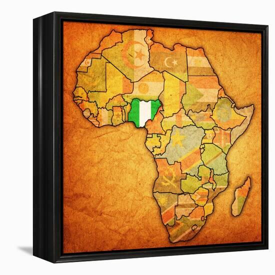 Nigeria on Actual Map of Africa-michal812-Framed Stretched Canvas