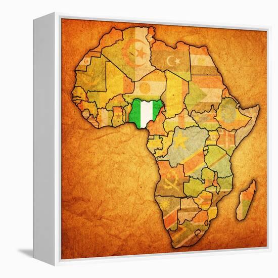 Nigeria on Actual Map of Africa-michal812-Framed Stretched Canvas