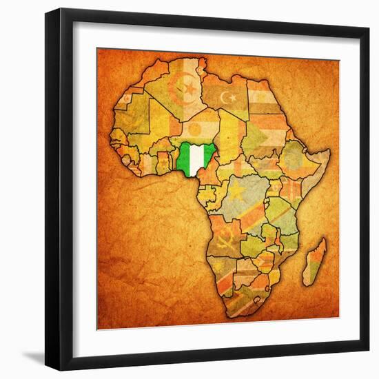 Nigeria on Actual Map of Africa-michal812-Framed Art Print