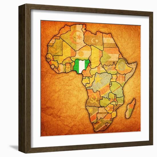 Nigeria on Actual Map of Africa-michal812-Framed Premium Giclee Print