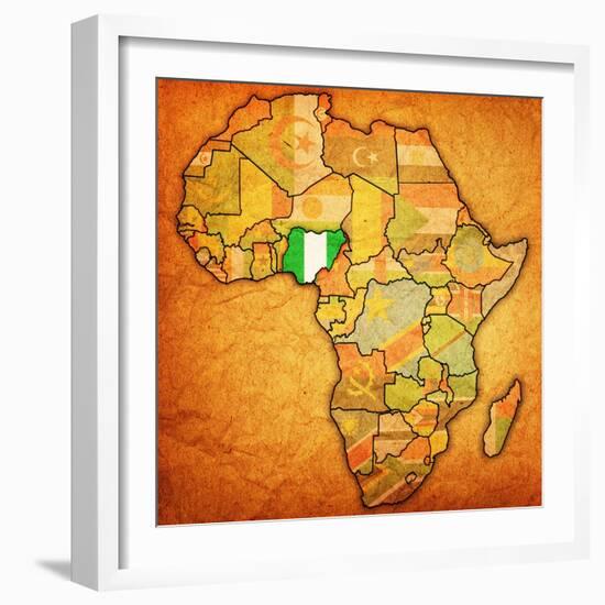 Nigeria on Actual Map of Africa-michal812-Framed Premium Giclee Print